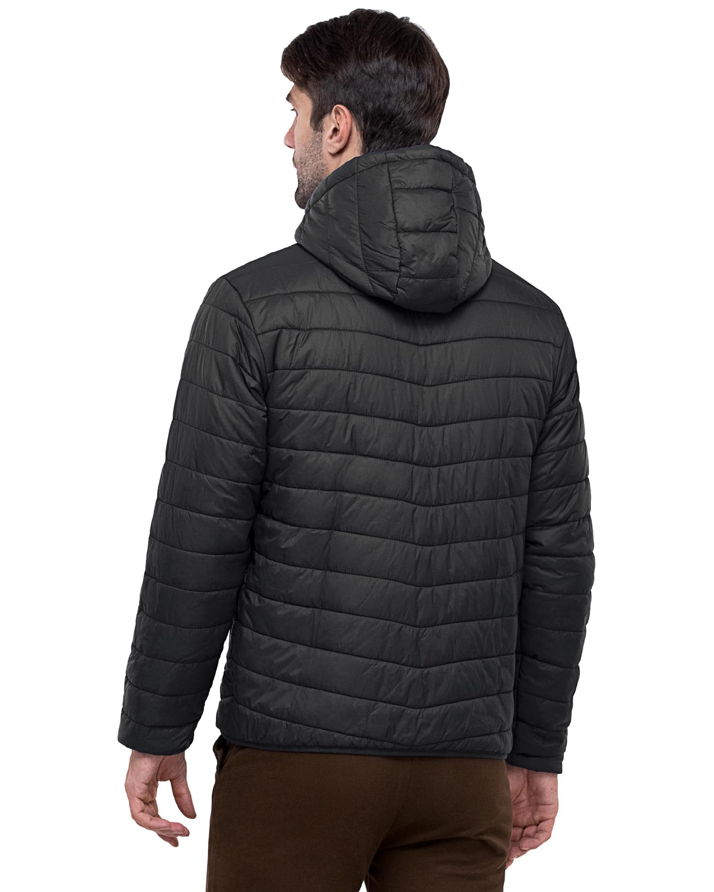 33,000ft Lightweight Waterproof Puffer Jacket Men's Packable Insulated Winter Jacket with Hood Windproof Mens Quilted Coat for Hiking, Travelling Black L