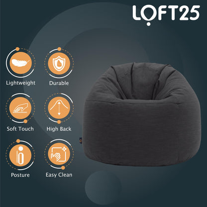 - Loft 25 Round Bean Bag Chair | Indoor Living Room Adult Gaming Beanbag | Lightweight Soft Touch Relaxing Sofa Seat -