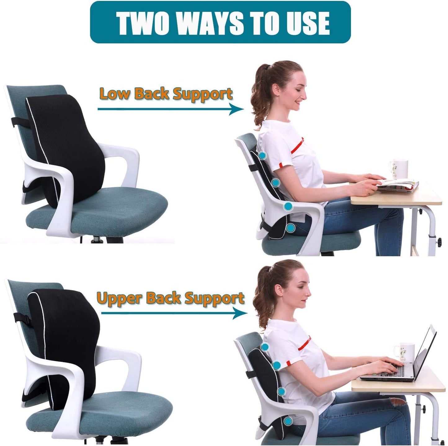 - QUTOOL Lumbar Support Pillow | Office Chair Car Memory Foam Back Cushion -