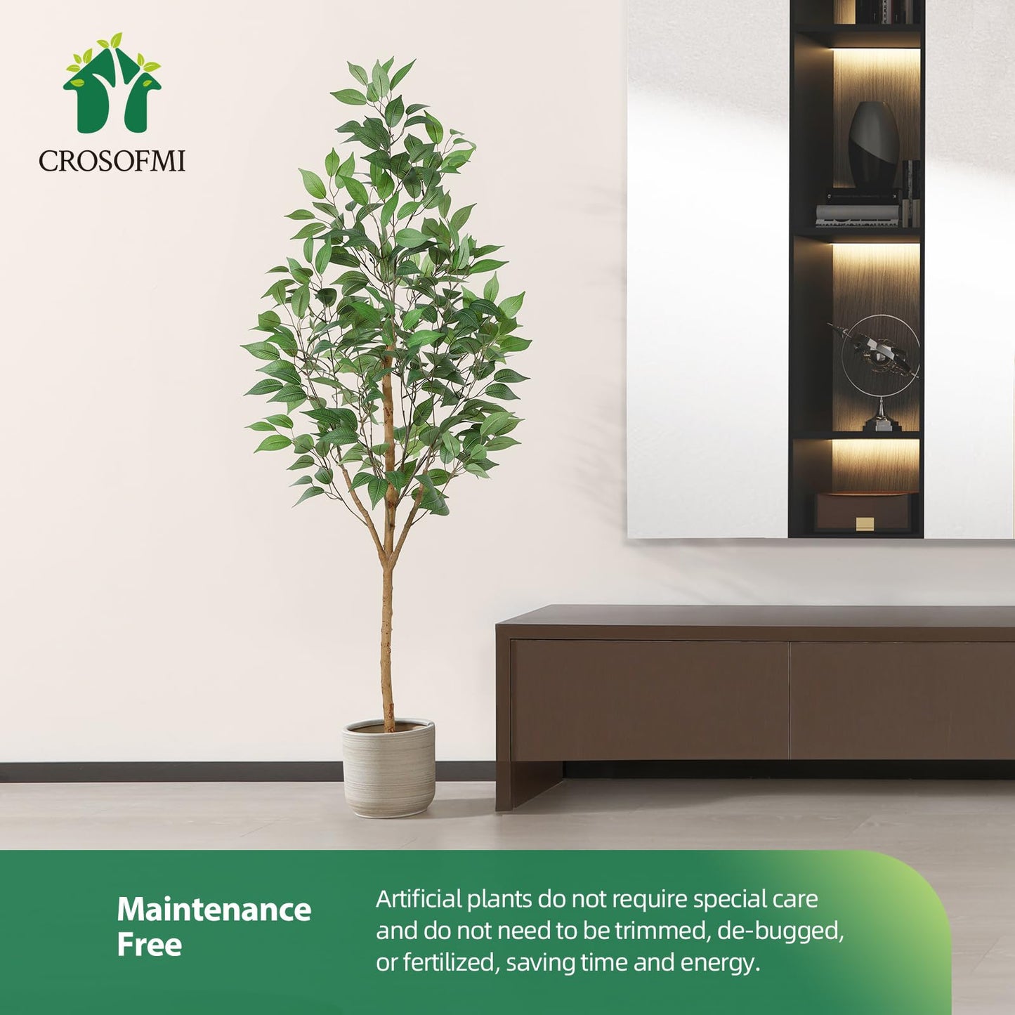 CROSOFMI Artificial Plants Indoor 150 cm Tall Fake Ficus Tree Large Faux Plants for Modern House Living Room Office Outdoor Decoration (1 Pack)