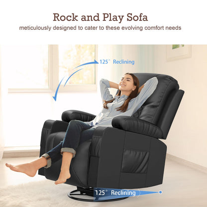 - YONISEE Recliner Chair, Swivel Recliner Rocker Chairs with 360° Rotate & 125° Rocking Mechanism, Extended Footrest, Swivel Armchair Single Sofa Living Room Lounge with Drink Holders & Side Pockets