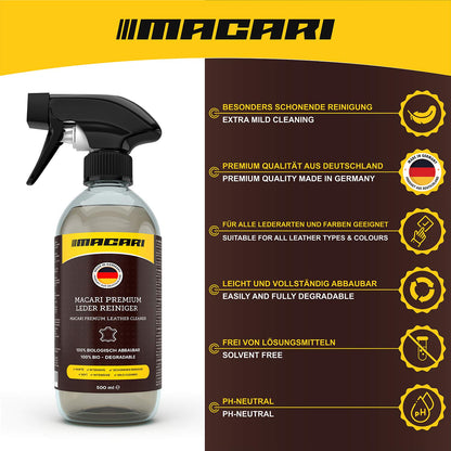 - Macari Leather Care | 500 ml Balm | 500 ml Cleaner | 2 Sponges | Leather Brush -