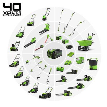- Greenworks 40V Cordless Lawnmower | 35cm Cutting Width | 40L Bag PLUS Two 40V 2Ah Batteries -