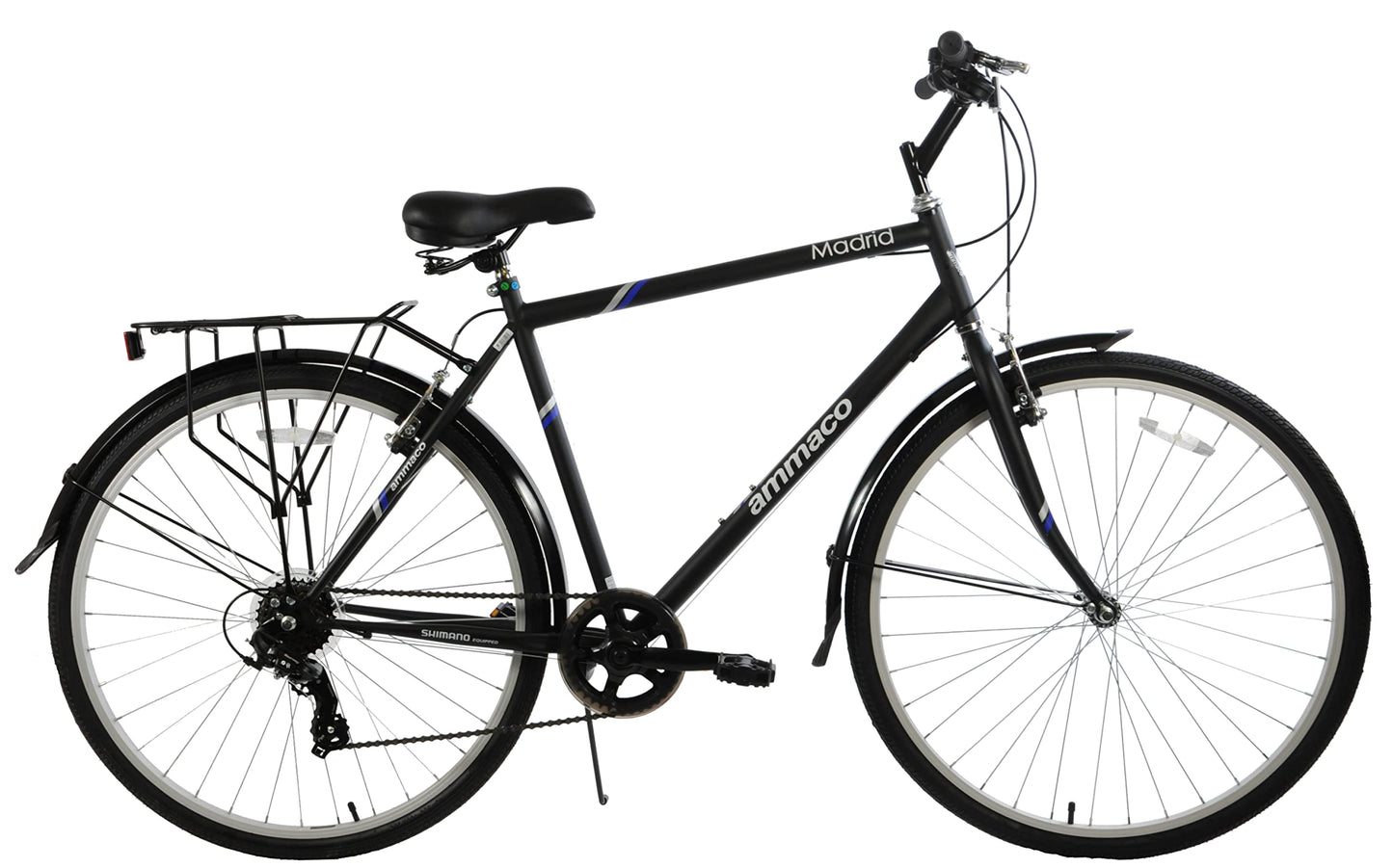 Ammaco Mens Hybrid Bike Madrid 700c Wheel Trekking Bike 23" Frame Black 7 Speed