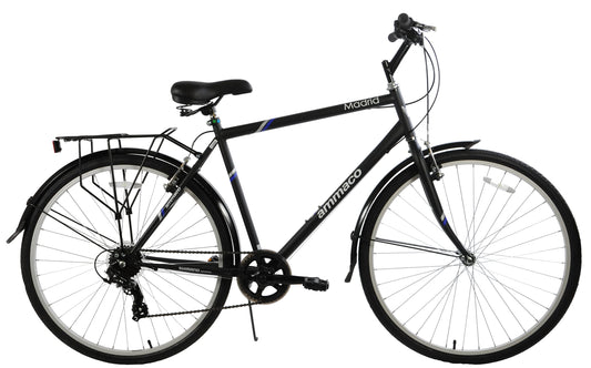 Ammaco Mens Hybrid Bike Madrid 700c Wheel Trekking Bike 23" Frame Black 7 Speed