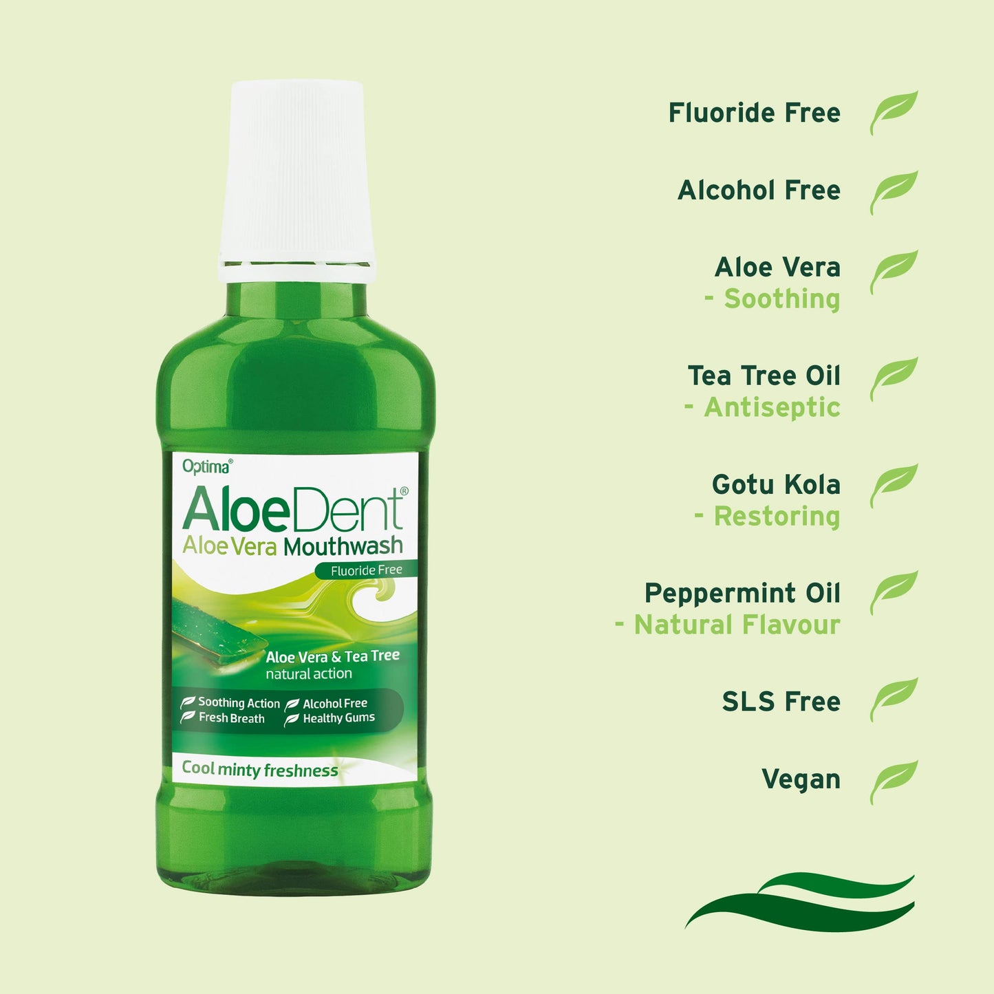 AloeDent, Aloe Vera Mouthwash Fluoride Free, Natural Action, Vegan, Cruelty Free , SLS Free, Alcohol Free, Healthy Gums , 250 ml