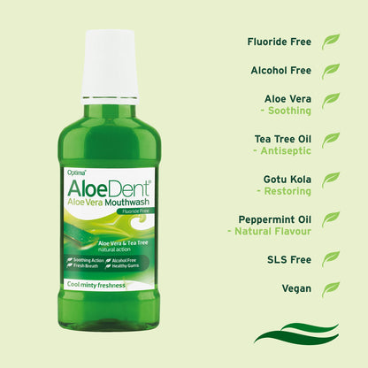 AloeDent, Aloe Vera Mouthwash Fluoride Free, Natural Action, Vegan, Cruelty Free , SLS Free, Alcohol Free, Healthy Gums , 250 ml