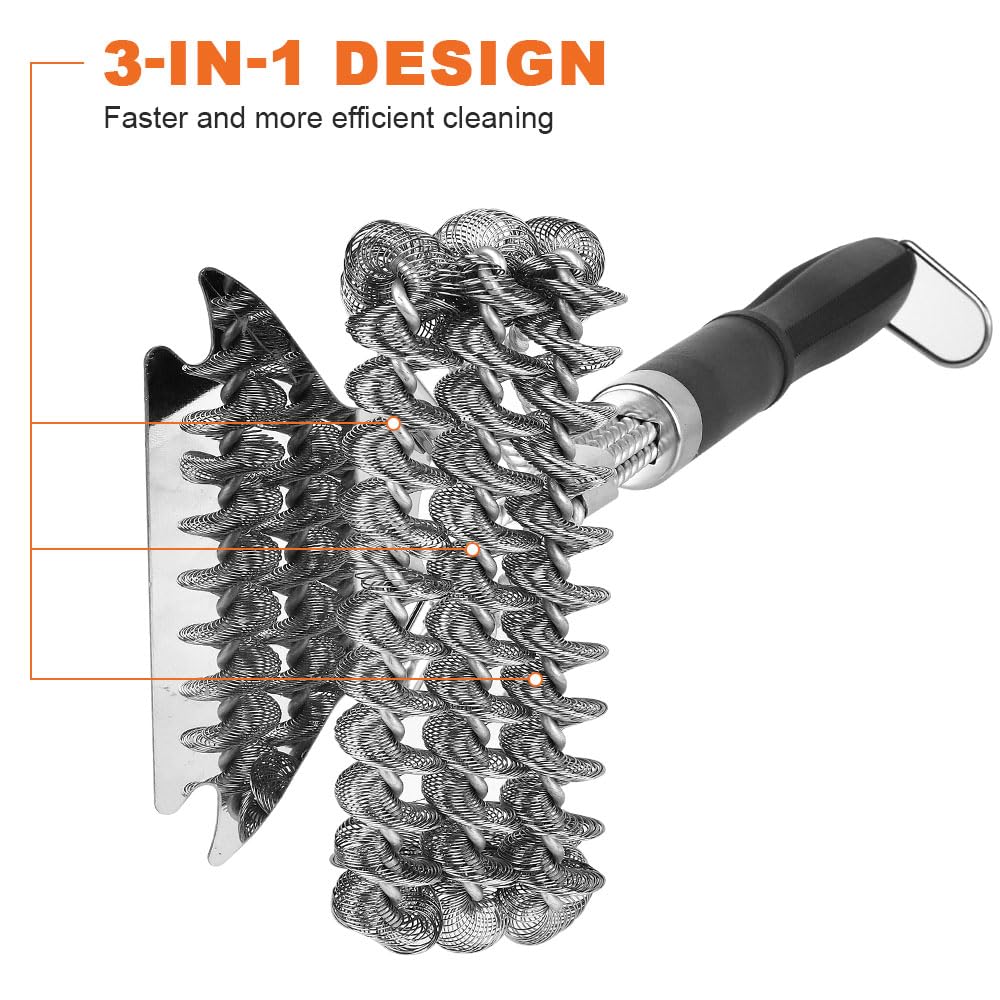 - Flintronic BBQ Grill Cleaning Brush | Barbecue Steel Brushes with Metal Scraper -