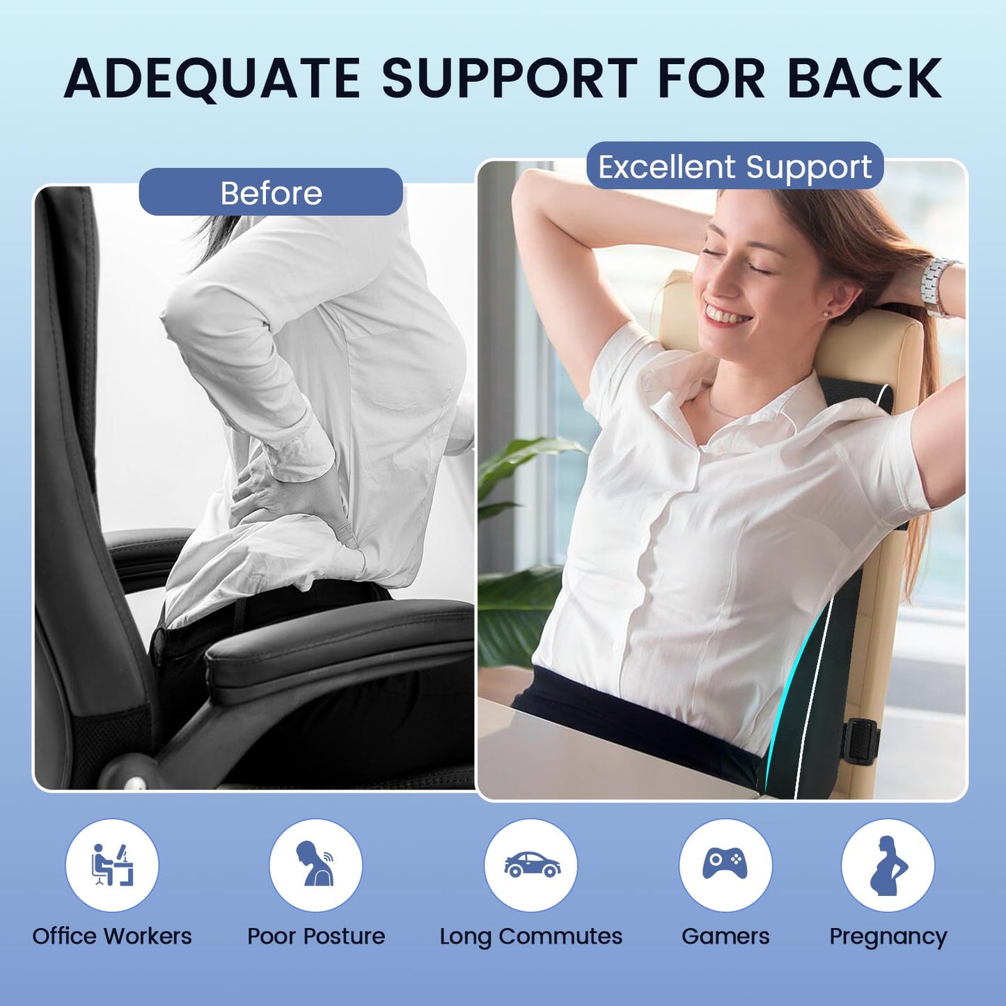 - QUTOOL® Lumbar Support Pillow | Office Chair | Car Memory Foam Back Cushion -