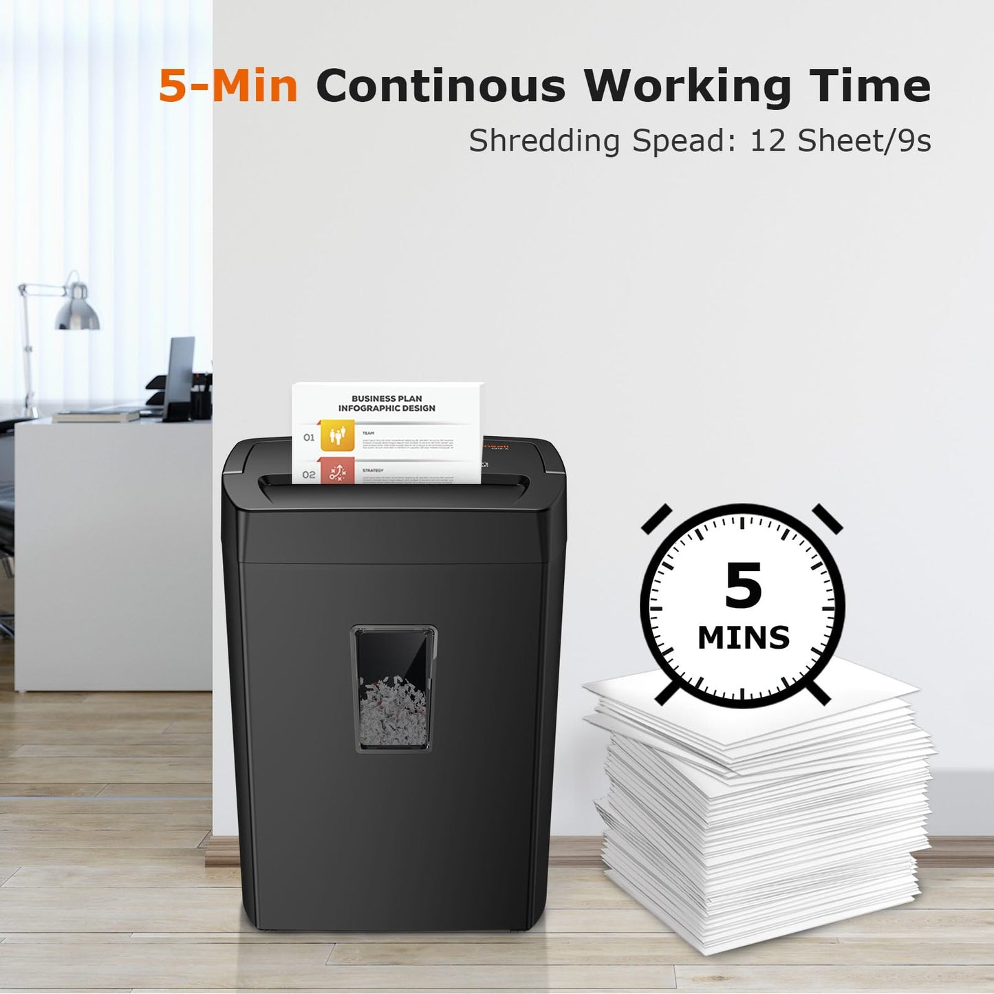 Bonsaii 12-Sheet Cross Cut Paper Shredder, Home Heavy Duty Shredder, 5-Minute Continuous Shredding, Shreds Credit Cards, Mails & Staples, 21L Bin with Transparent Window, High Security P-4 (C275-A)