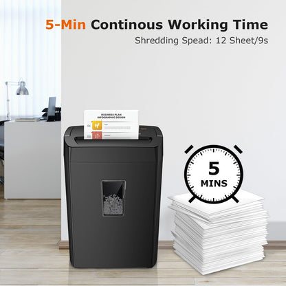 Bonsaii 12-Sheet Cross Cut Paper Shredder, Home Heavy Duty Shredder, 5-Minute Continuous Shredding, Shreds Credit Cards, Mails & Staples, 21L Bin with Transparent Window, High Security P-4 (C275-A)