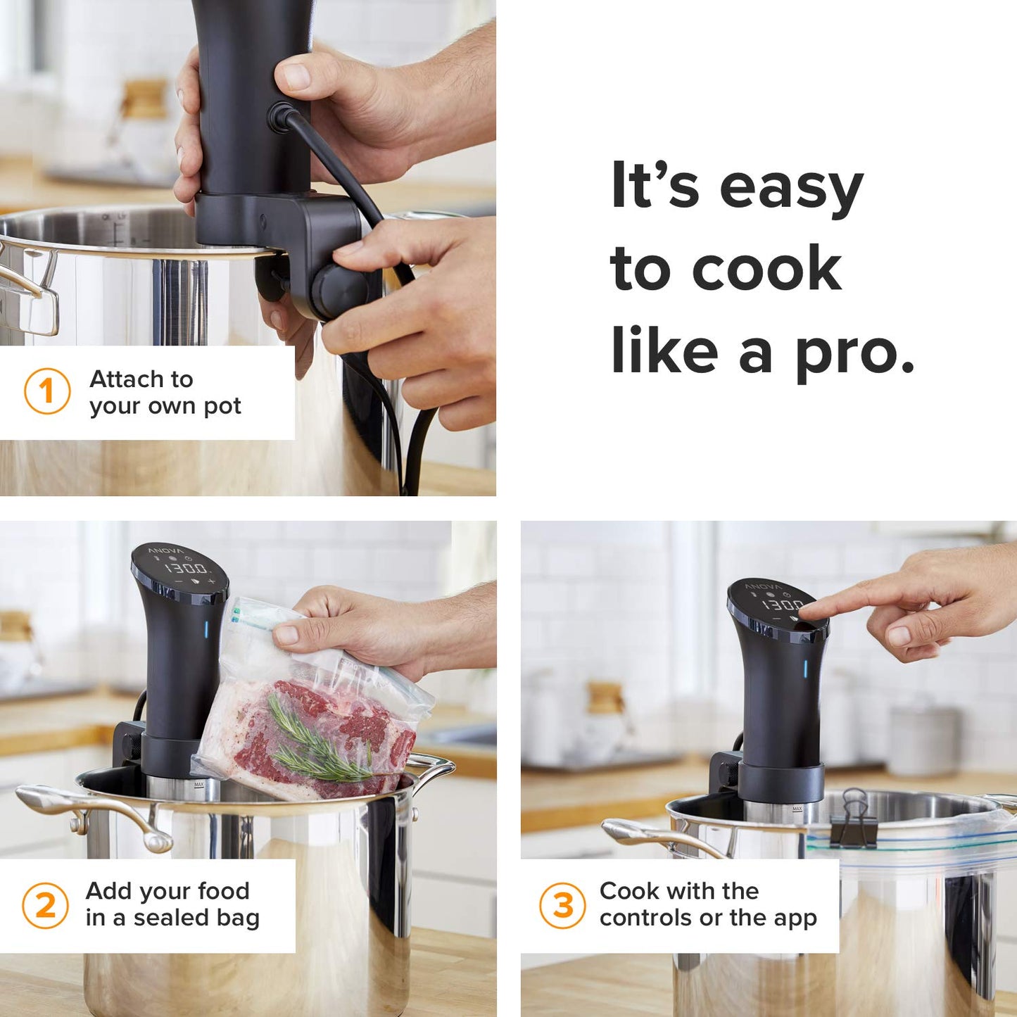 Anova Precision Cooker 2.0 [AN500-UK00], Sous Vide, WiFi, 100 Watts, Type G Plug included for UK use, Bluetooth, Anova App Included - Black and Silver