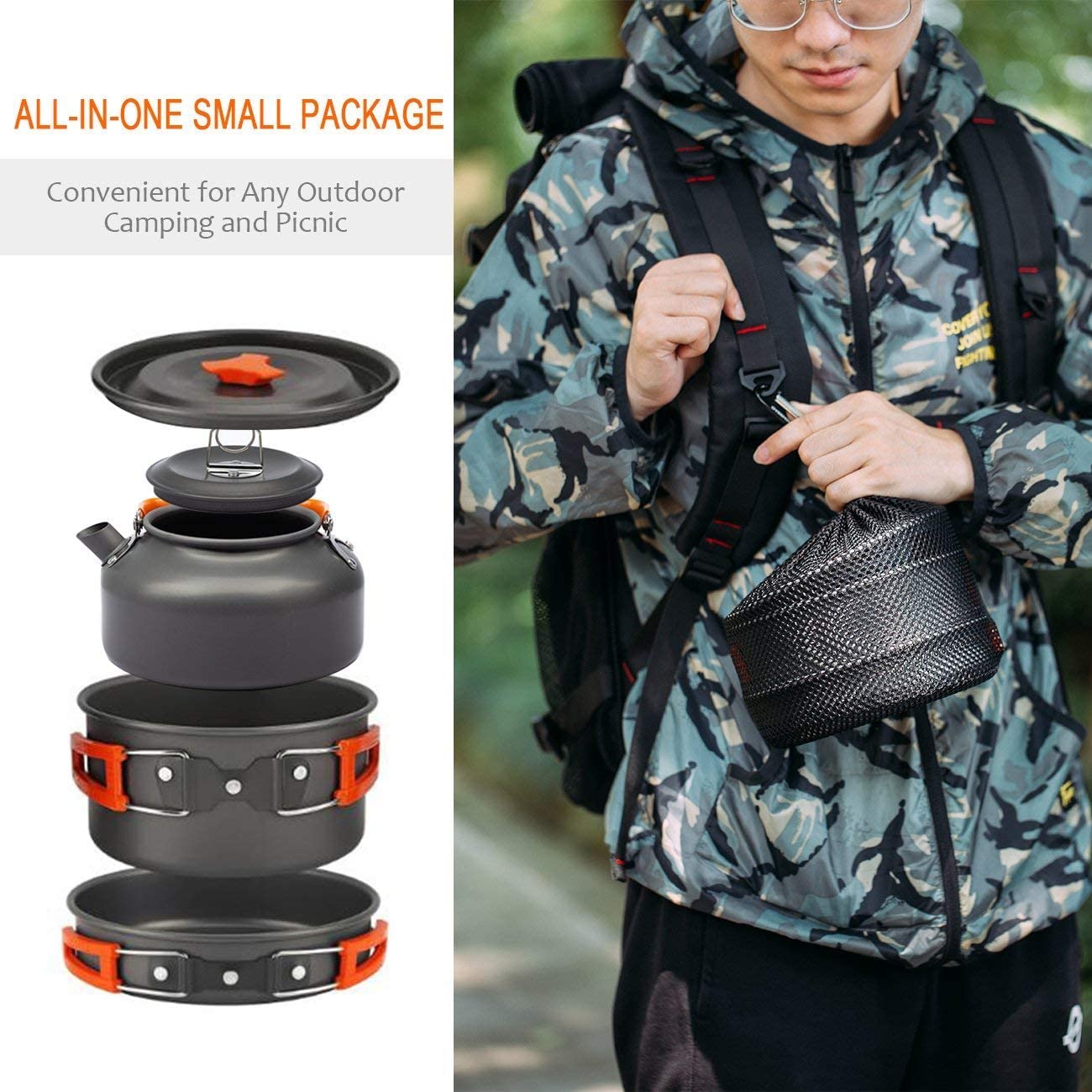 - OVERMONT Camping Cookware Set | Outdoor Cooking Kettle Mess Kit Pots Pans -
