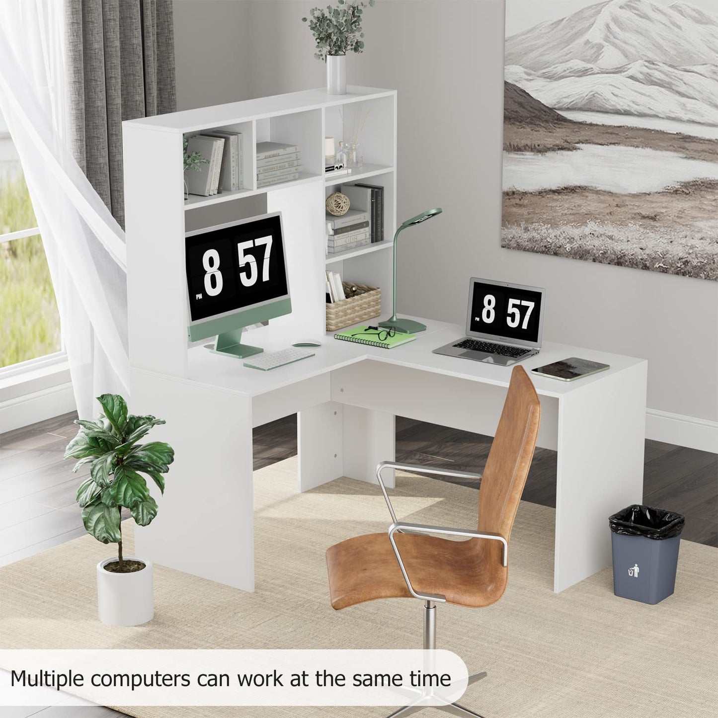 - FirFurd L-Shaped Computer Desk | Computer Workstation With Storage Shelves -