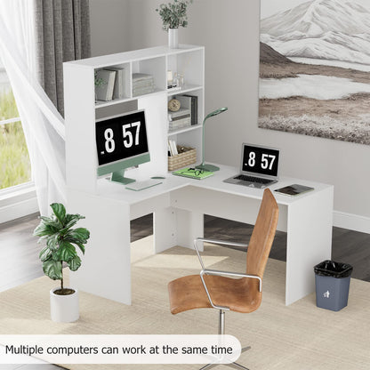 - FirFurd L-Shaped Computer Desk | Computer Workstation With Storage Shelves -