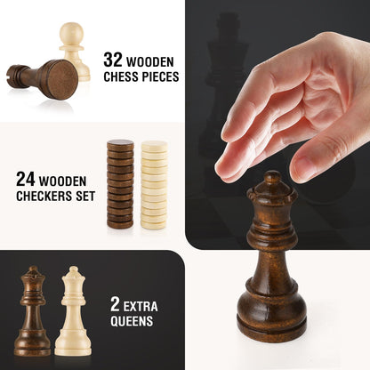 - Peradix Chess Set and Draughts Board Games | 2 in 1 Set | 39x39cm Magnetic Foldable Walnut Wooden Chess Board -