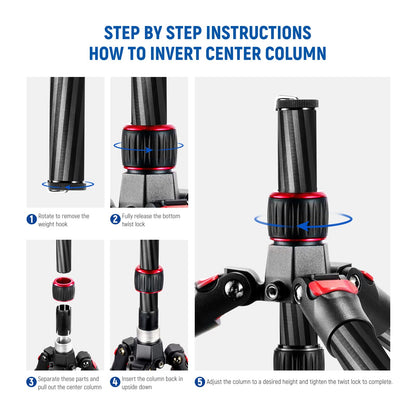 - NEEWER Carbon Fiber Camera Tripod With Telescopic 2 Section Center Axes | 360° Panorama Ballhead -