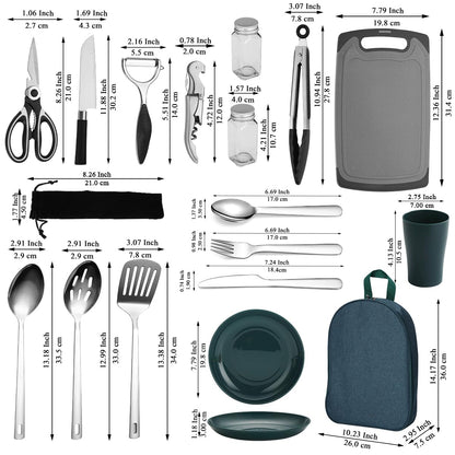 Berglander Camping Cooking Utensils Set 23 Piece, Camping Essentials Camping Accessories Gear Must Haves Camper and BBQ Utensils for Travel, Picnics, Camping, BBQ, Party and Other Outdoor Activities