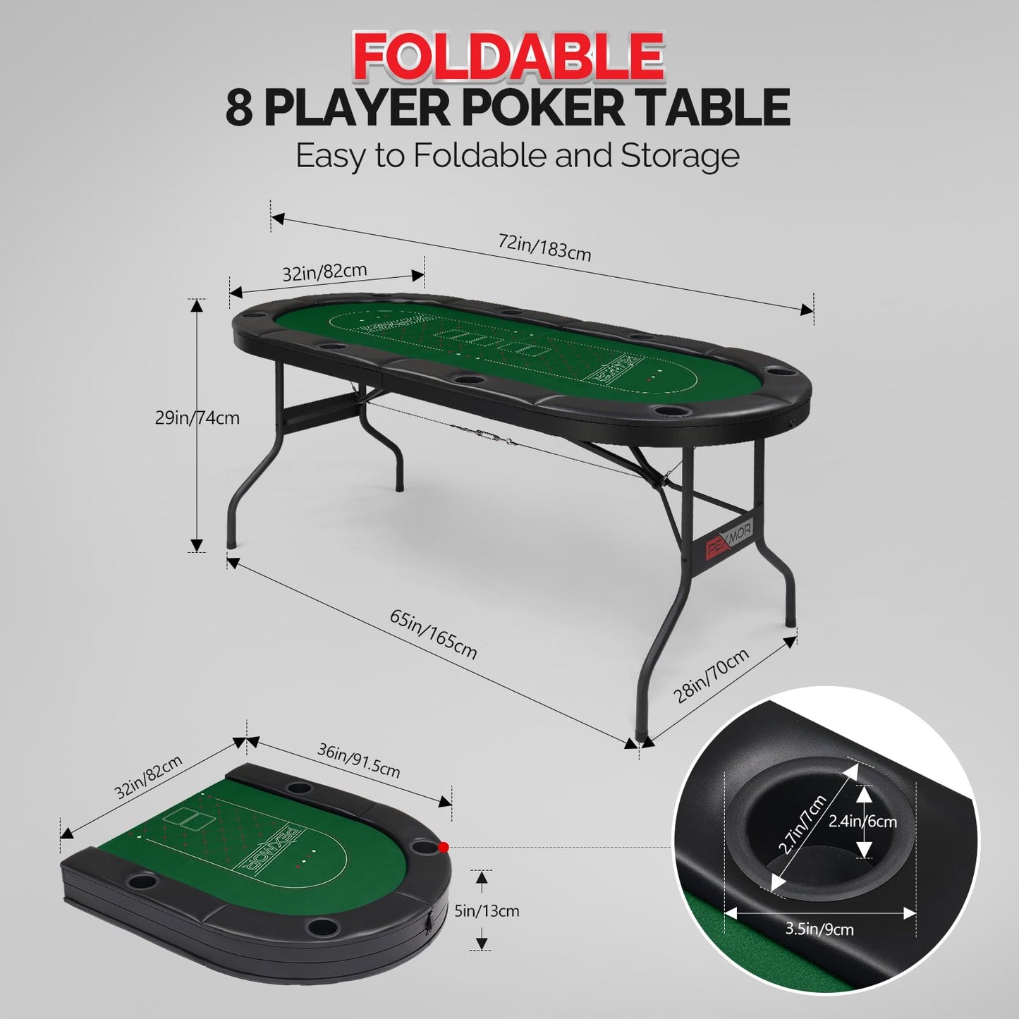 - PEXMOR Foldable 8 Player Poker Table | Folding Blackjack Casino Card Game Table  -
