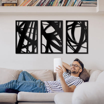 - WINUSD 3PCS 18 * 12in Abstract Black Metal Wall Art
