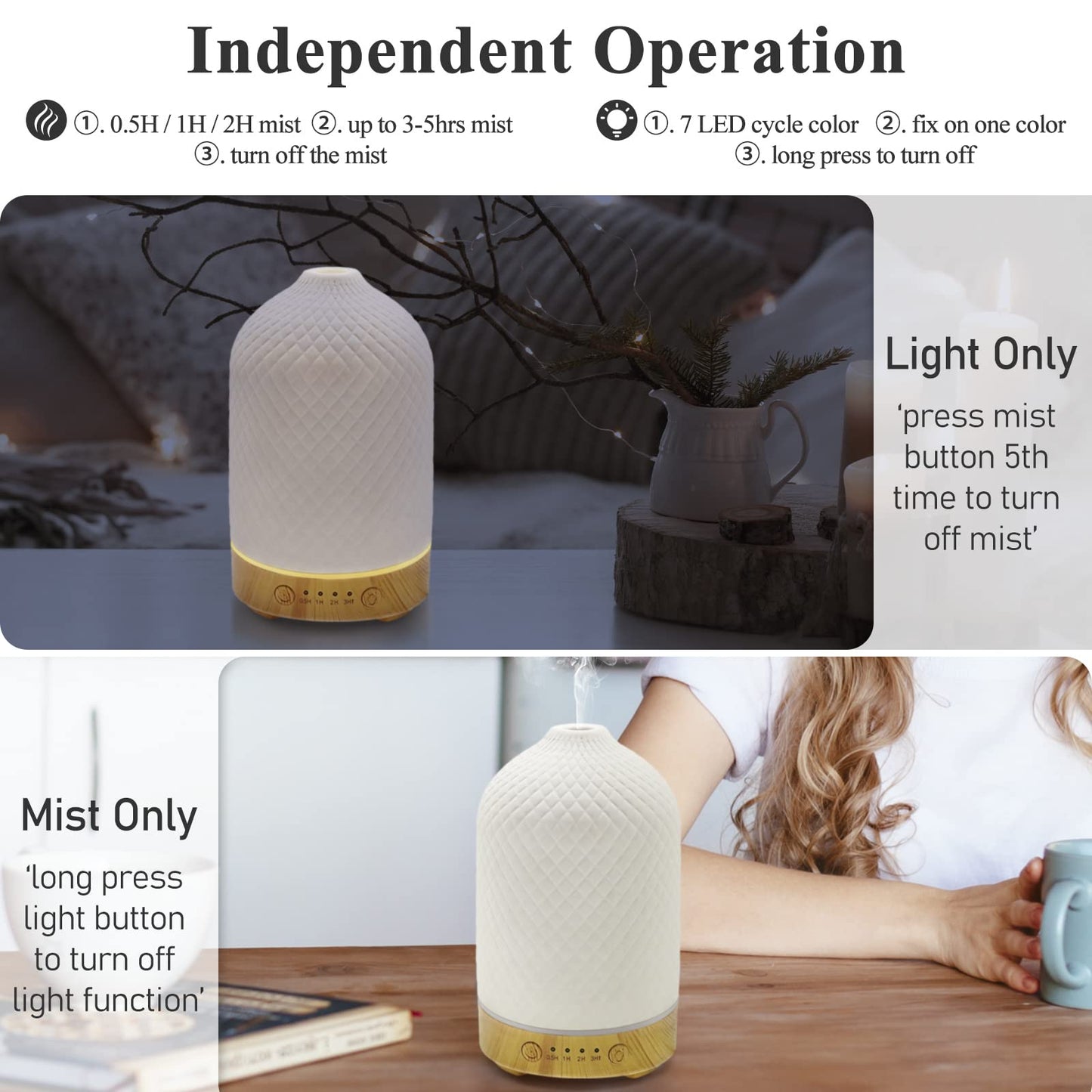 - Essential Oil Diffuser | Aromatherapy Air Cool Mist Diffuser | 100ml | Ceramic Aroma Scent Diffusers | Humidifier With Auto Shut Off -
