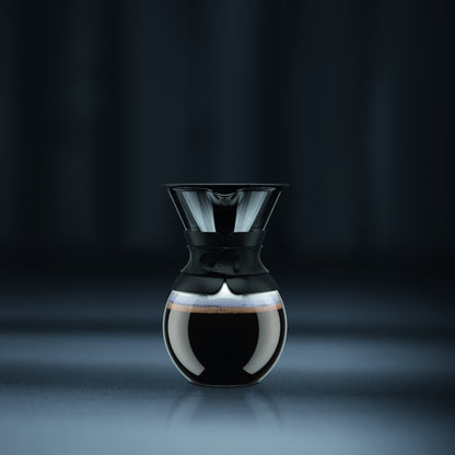 Bodum 34oz Pour Over Coffee Maker, High-Heat Borosilicate Glass with Reusable Stainless Steel Filter and Black Band - Made in Portugal