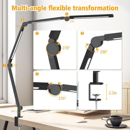 AILBTON LED Desk Lamp with Clip,Multi-Angle Flexible 4 Sections 3 Light Sources Office Desk Lamp,4 Color Temperatures and 5 Brightness Levels,Night Eye Care Table Lamp