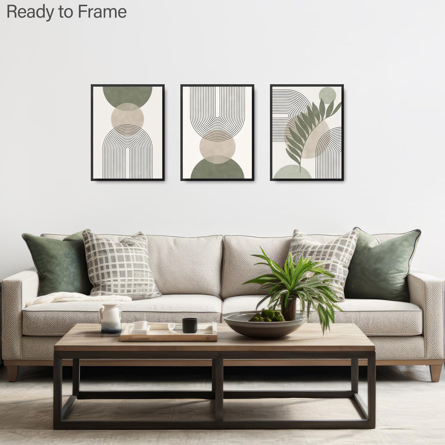 Dazzlewall Boho Abstract Wall Decor Poster Sage Green and Beige, Minimalist Geometric Wall Poster for Bedroom Living Room 12x16 in Unframed Set of 3