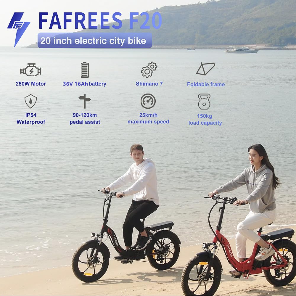 - Fafrees Electric Bike, 20" Folding Electric Bikes for Adults | 36V 16Ah/576Wh Removable Battery Ebike 90KM Mileage Pedal Assist | 3.0" Fat Tire Electric Bike -