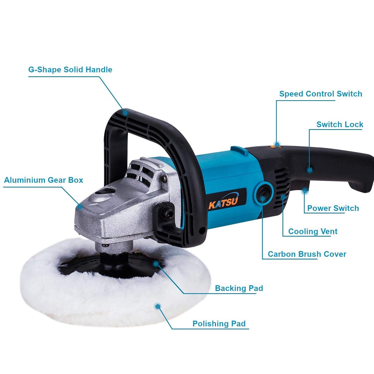 - KATSU Car Polisher | 1200W 150mm 180mm | 20PCs Polishing Sponge Set -