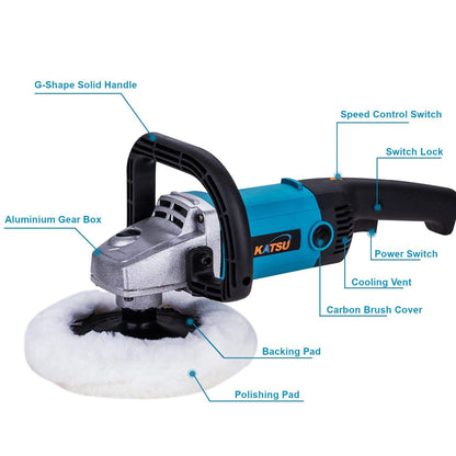 - KATSU Car Polisher | 1200W 150mm 180mm | 20PCs Polishing Sponge Set -