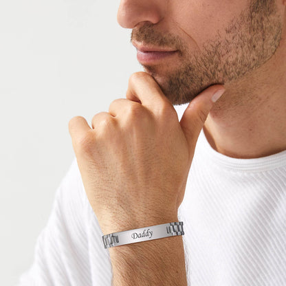 - TempBeau Daddy Gifts Mens Bracelet | Engraved Dad Silver Link Chains -