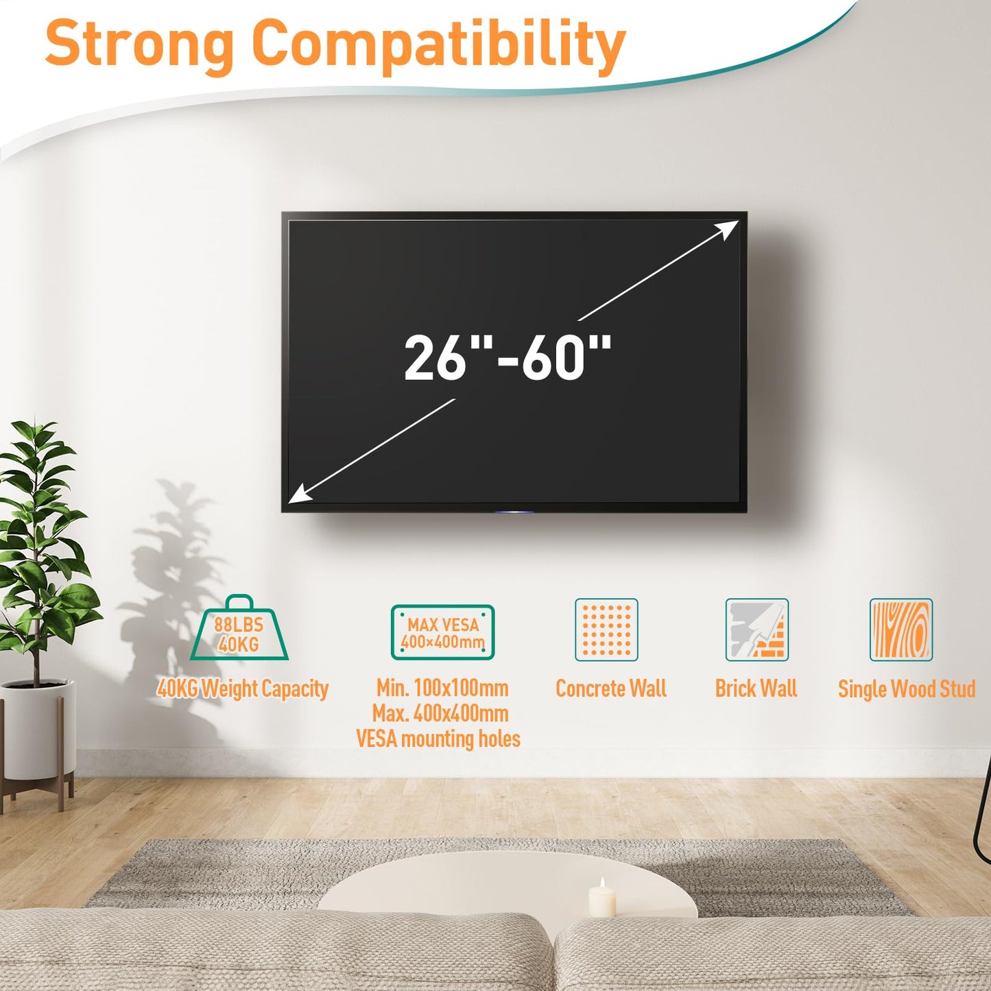 - ELIVED TV Wall Bracket for Most 26-60 inch TVs | Tilt and Swivel Wall Mount -