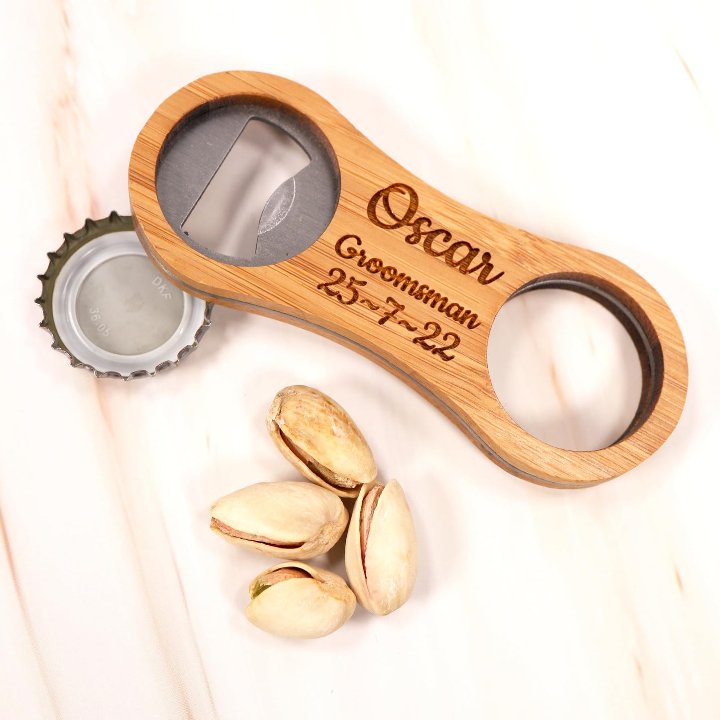 - Personalised Custom Bamboo Bottle Opener + Gift Box -
