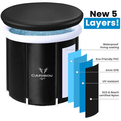 Caribou Life Ice tub bath. Portable Ice Tub 75x75cm. Adult cold tub for recovery and therapy. 5 layers. Lid and bag included.