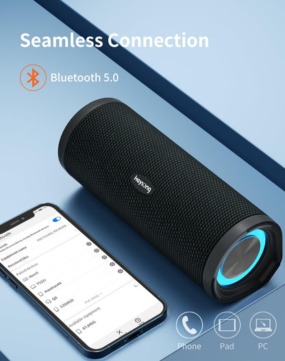 - HEYSONG Portable Bluetooth Speaker | Waterproof Outdoor Speakers | With LED Light -