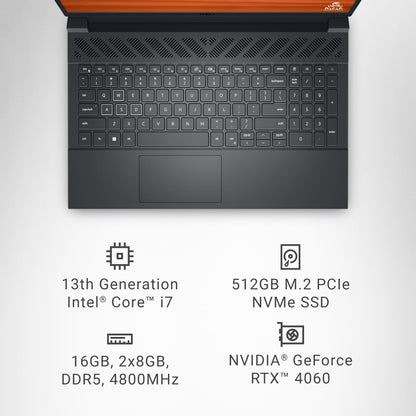 Dell G15 5530 15.6-inch FHD 165 Hz Gaming Laptop, Intel Core i7-13650HX, NVIDIA GeForce RTX 4060 8 GB, 16GB RAM, 512GB SSD, Windows 11 Home (Dark Shadow Grey)