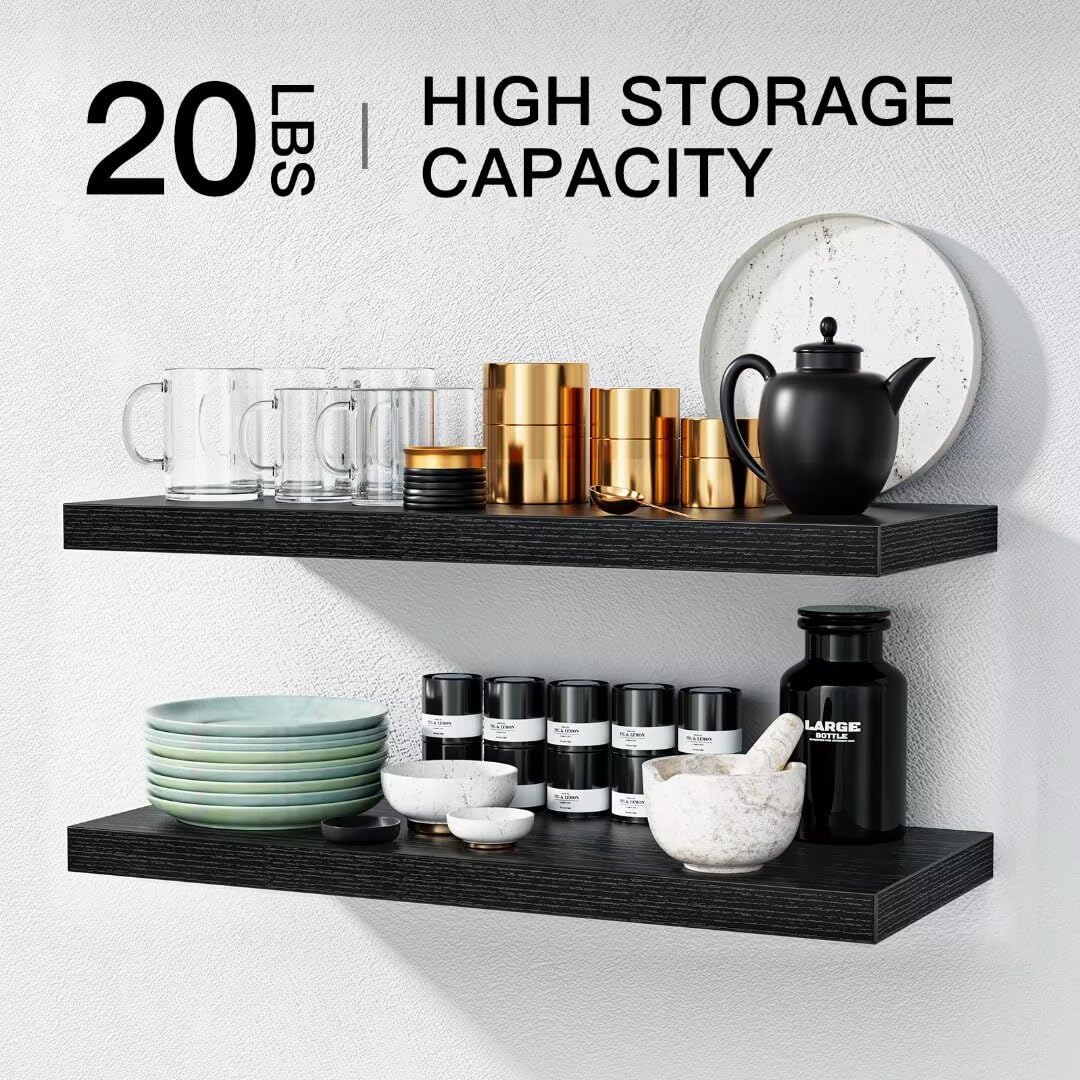 - STOREMIC Floating Shelves | Black Shelves | 60cm | Set of 2 Shelves Easy to Install -