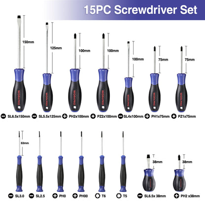 - WORKPRO Magnetic Screwdriver Set 16 Pcs with Case, Including Precision Screwdrivers, Universal Screwdriver and Magnetizer, with 4 Head Shapes(Flat/Phillips/Pozidriv/Torx)