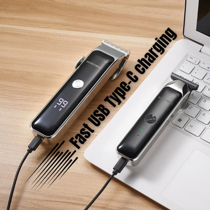 BarberBoss Portable Beard Trimmer Men, Professional Facial Groomer, Men’s Hair Clippers, Self-Sharpening Ceramic Blade, Precision Dial, USB Charging, Red/Green & LED Indicator, QR-2682