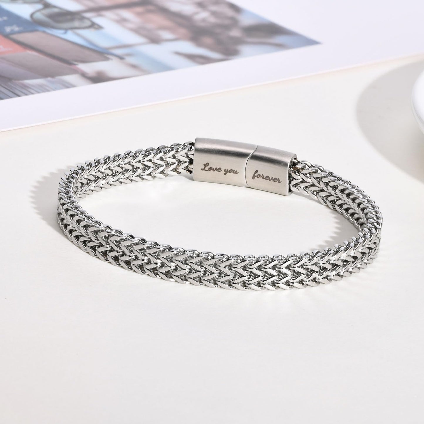 Dad Gifts for Father's Day - 8.5 Inches Stainless Steel Franco Chain Bracelet Engraved Love You Forever, Men's Bracelets Present for Daddy from Daughter Son Wife, Gift for Dad Birthday Christmas