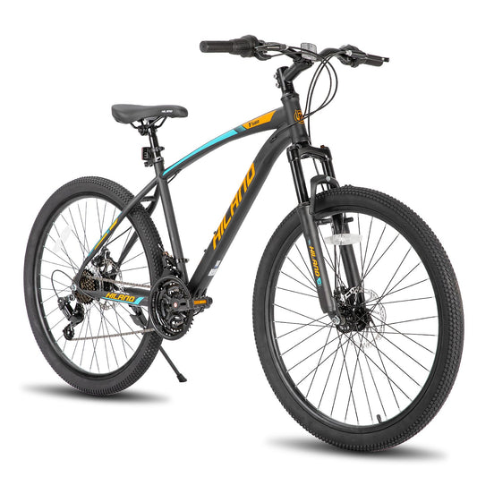 - Hiland 26 Inch Mountain Bike, 21 Speed MTB Bicycle with High Carbon Steel Frame, Suspension Fork, Dual-Disc Brake, for Adult youth, Men Womens Bikes orange black