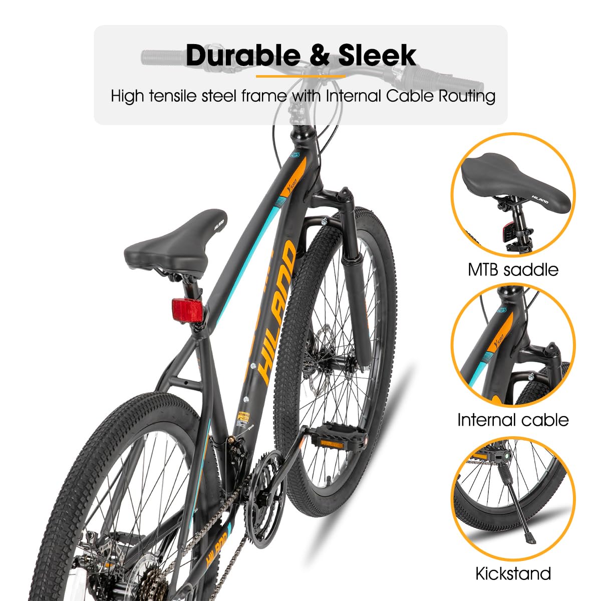 - Hiland 26 Inch Mountain Bike, 21 Speed MTB Bicycle with High Carbon Steel Frame, Suspension Fork, Dual-Disc Brake, for Adult youth, Men Womens Bikes orange black