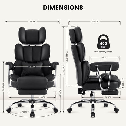 - IWMH Big and Tall Leather Office Chair 400LBS | High Back Reclining Desk Chair | Wide Seat & Footrest | Lifting Headrest Executive Office Chair -