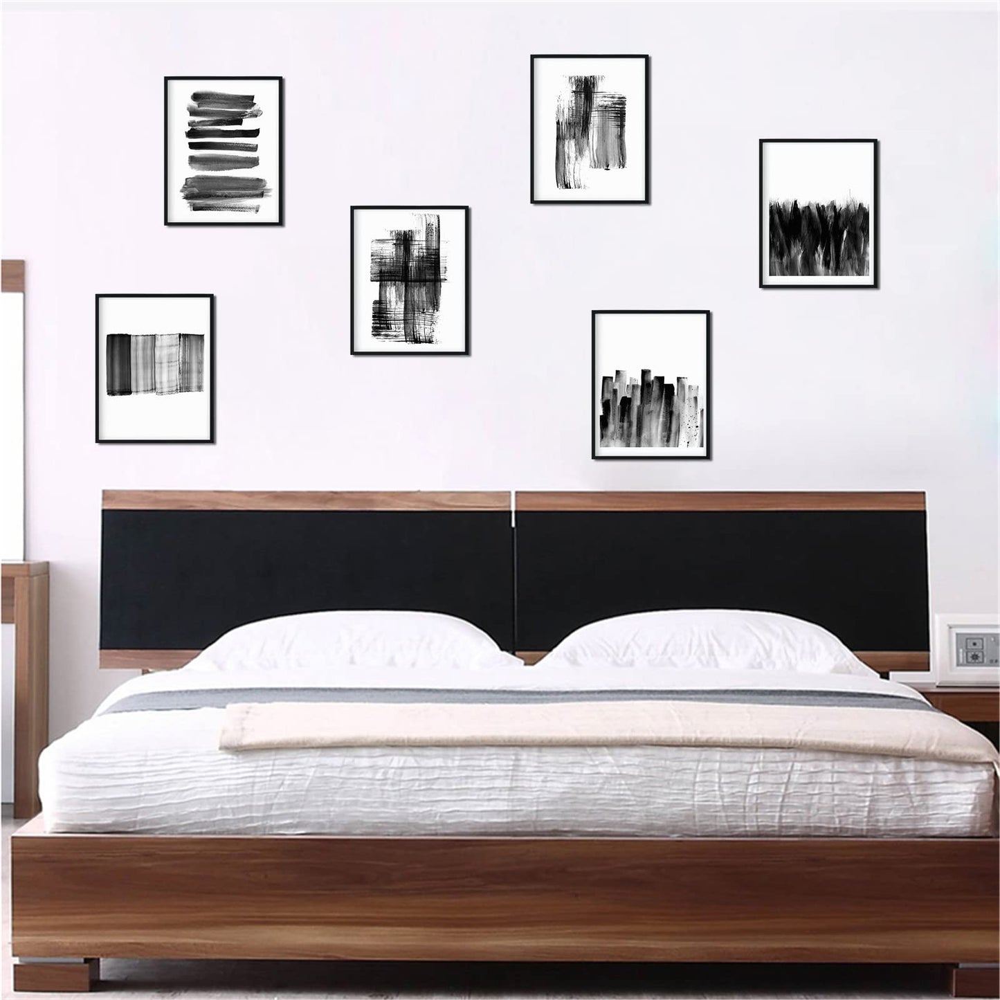 Abstract Black And White Prints - Grey Writing Brush Line Wall Art Pictures for Office Decoration Unframed 8 x 10 Inches 6 Pieces Minimalist Style Paper Paintings Decor for Kitchen Bedroom Living Room