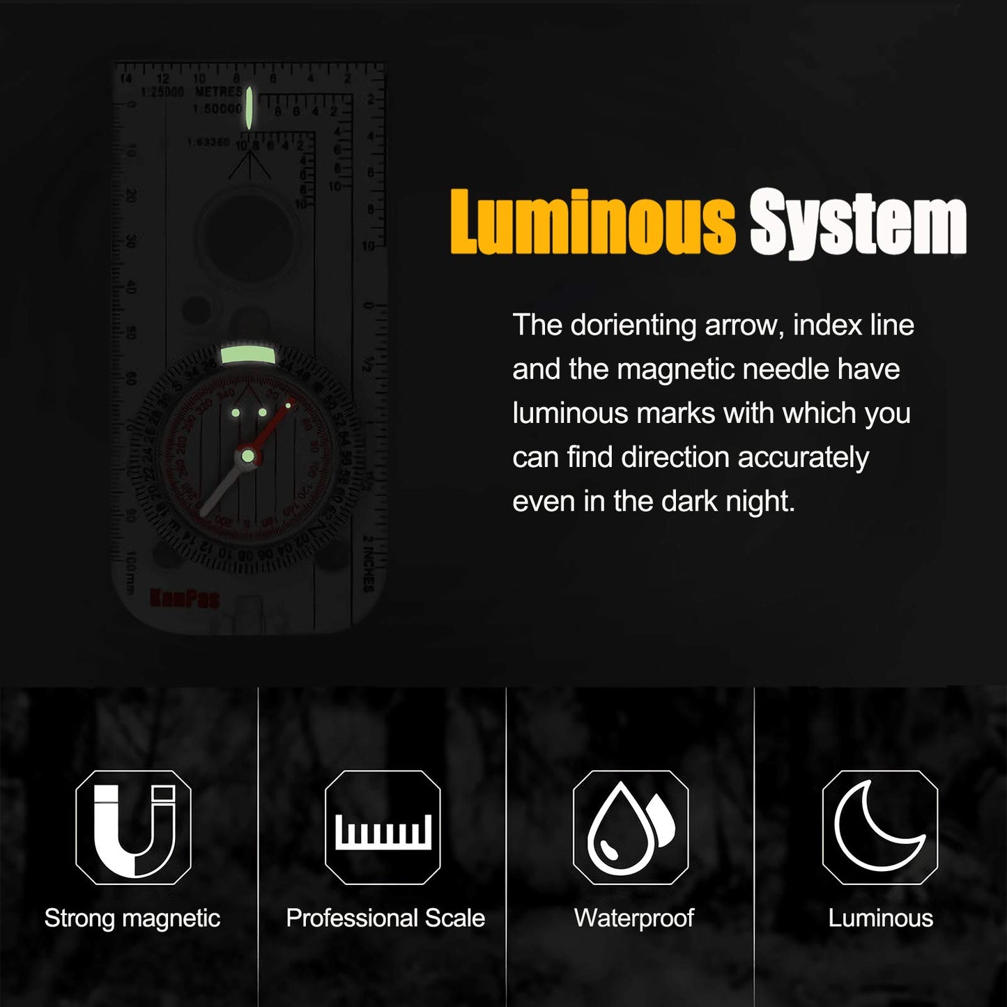 Compass Orienteering, Clear Navigation Compass for Explorer Expedition Camping, Hiking, Survival Mountaineering with Waterproof Map Case Bag and Emergency Whistle