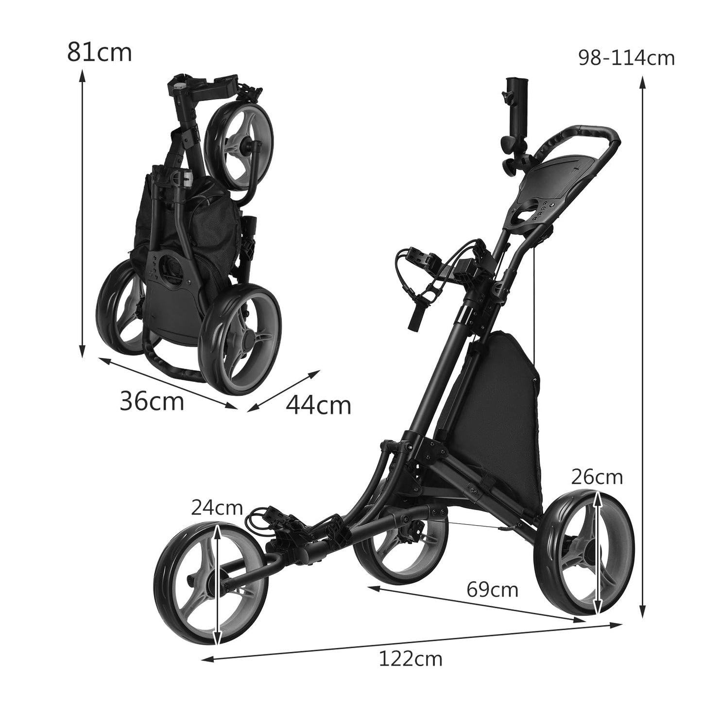 - GYMAX 3 Wheels Golf Push Pull Cart | Lightweight Height Adjustable Golf Trolley -