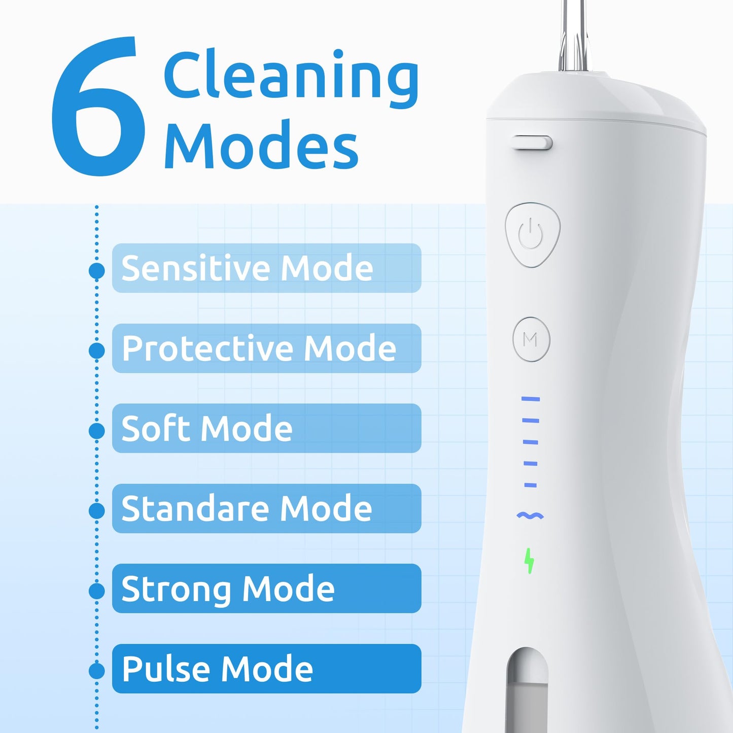 - Water Flosser [Dental Cordless Portable] 6 Modes & IPX7 Waterproof Rechargeable Oral Irrigator Water Teeth Cleaner