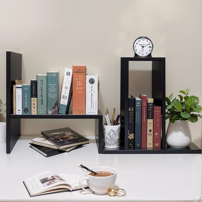 - Esilihom Desktop Organizer Office Storage Rack | Adjustable Bookshelf Display Shelf -