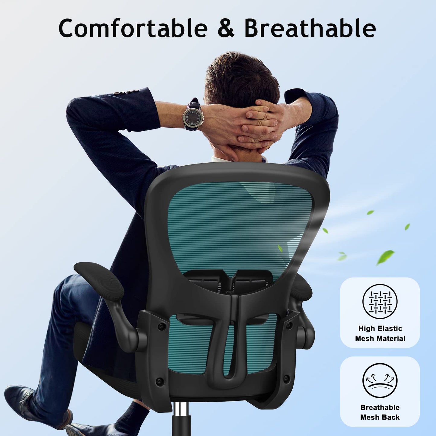 Desk Chair - Ergonomic Office Chair with Adjustable Armrest Lumbar Support, High-density Sponge Cushion, Silent Wheels, Height Tilting Adjustment, YONISEE Swivel Computer Chair Rocking Executive Chair